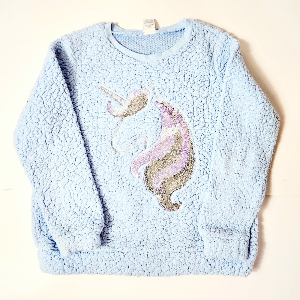 Arizona Brand Girl's Blue unicorn sweater size: 10/12 M